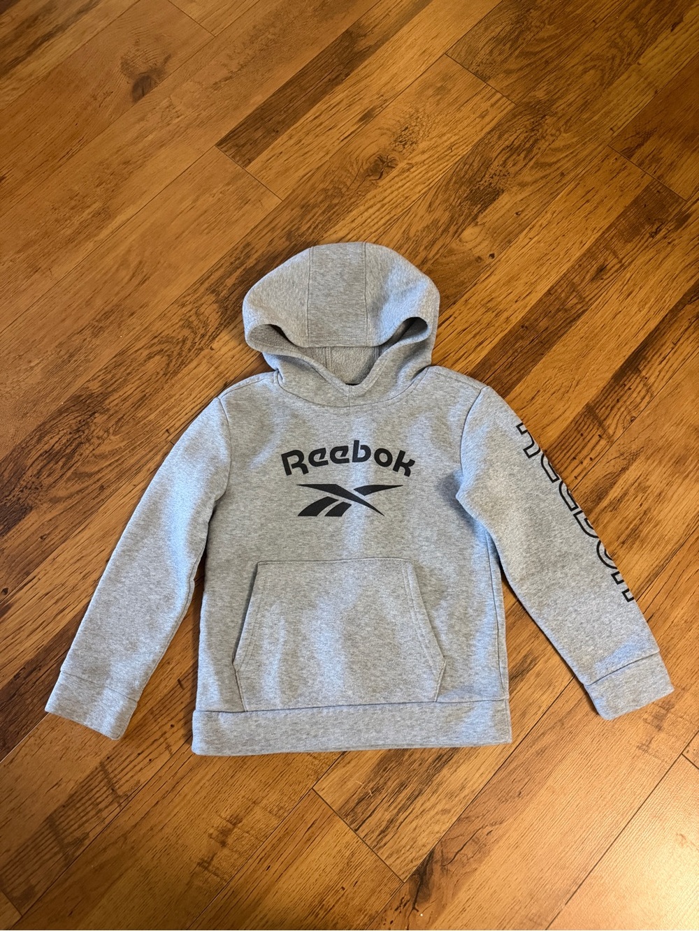 Reebok Light Gray Kids Hoodie with Black Logo